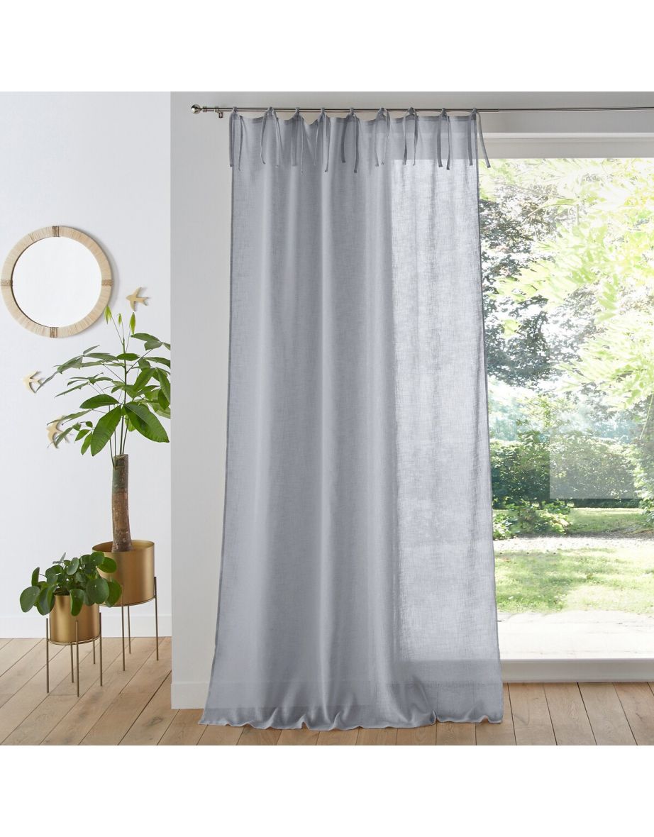Nyong Plain Linen-Effect Curtain Panel (Tie-Top)