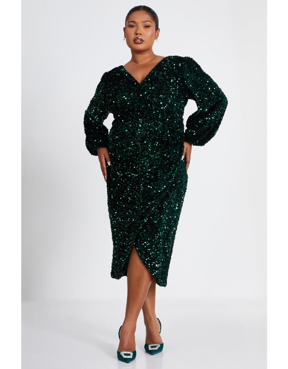 Curve Bottle Green Sequin Midi Dress