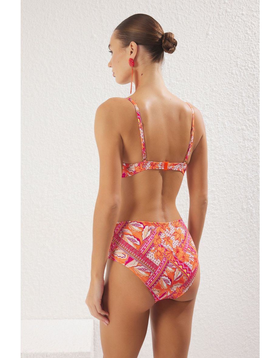 Shawl Pattern Balconette High Waist Regular Bikini Set - 3