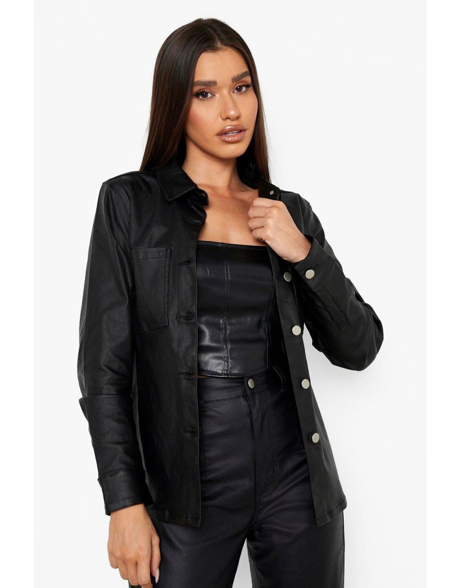 Leather Look Denim Shacket