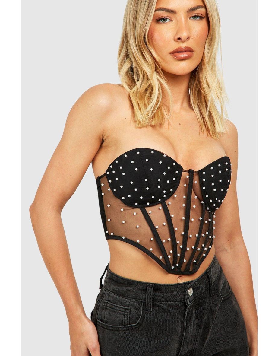 Pearl Strapless Corset - black - 3