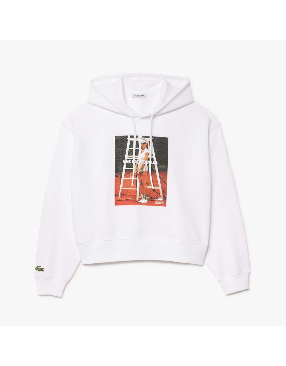 Women's Lacoste Oversized Print Hoodie in White