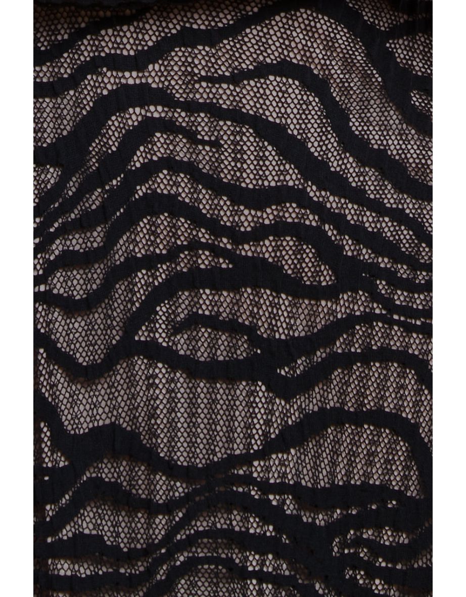 Goddiva Geo Wave Flare Skirt Long Sleeve Maxi Dress - Black - 3