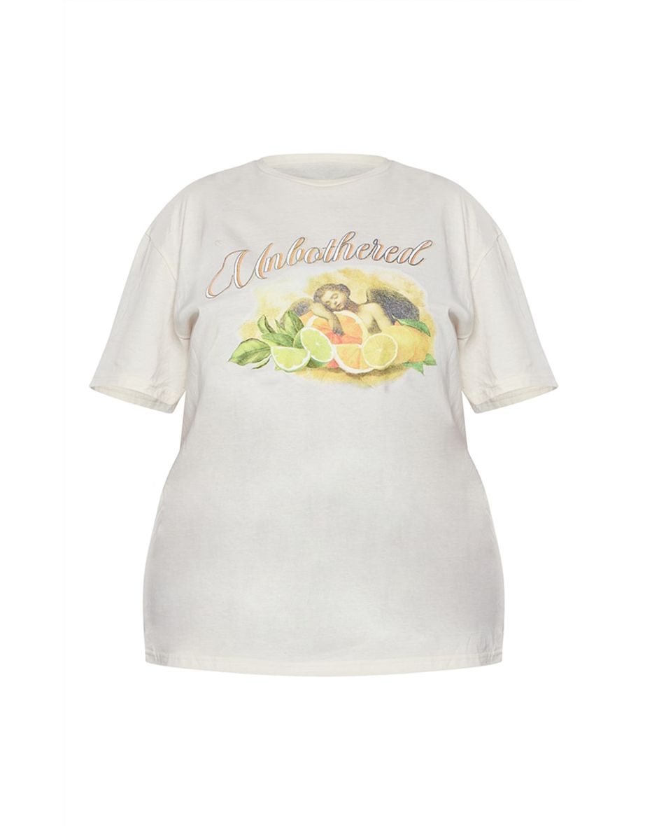 Plus Ecru Unbothered Slogan T Shirt - 4