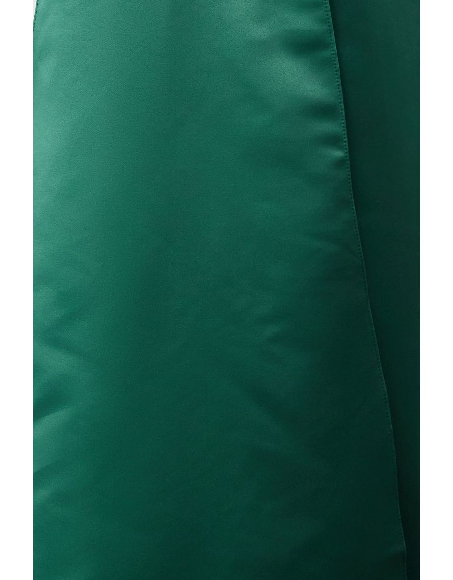 Emerald Green Plain Fitted Woven Evening Dress & Prom Dress - 6