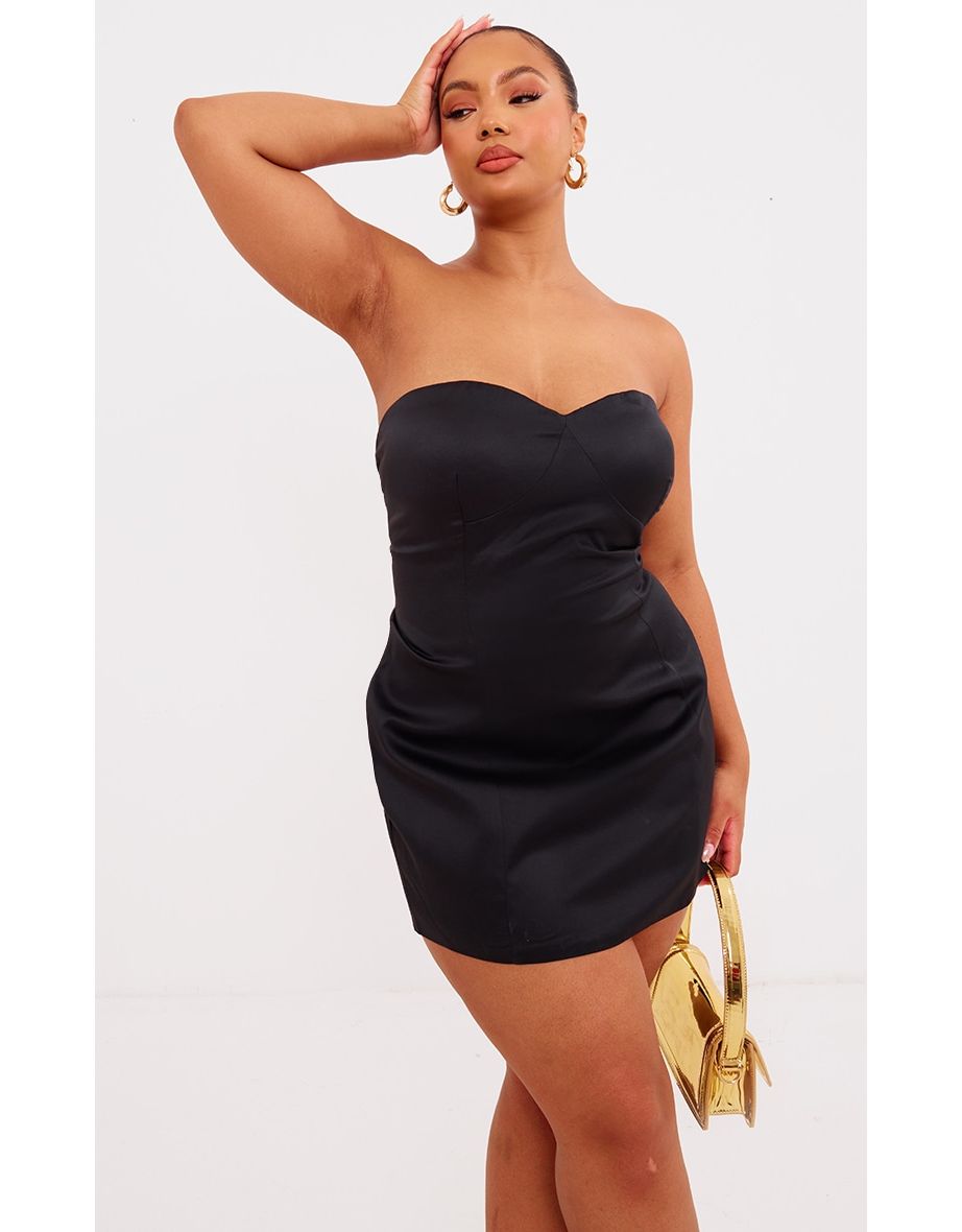 Shop Prettylittlething Black Satin Strapless Bodycon Mini Dress Online in Qatar VogaCloset