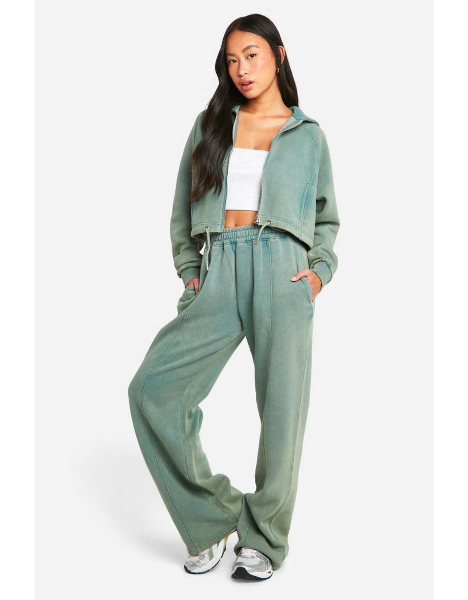 Washed Boxy Zip Through Hooded Tracksuit - sage