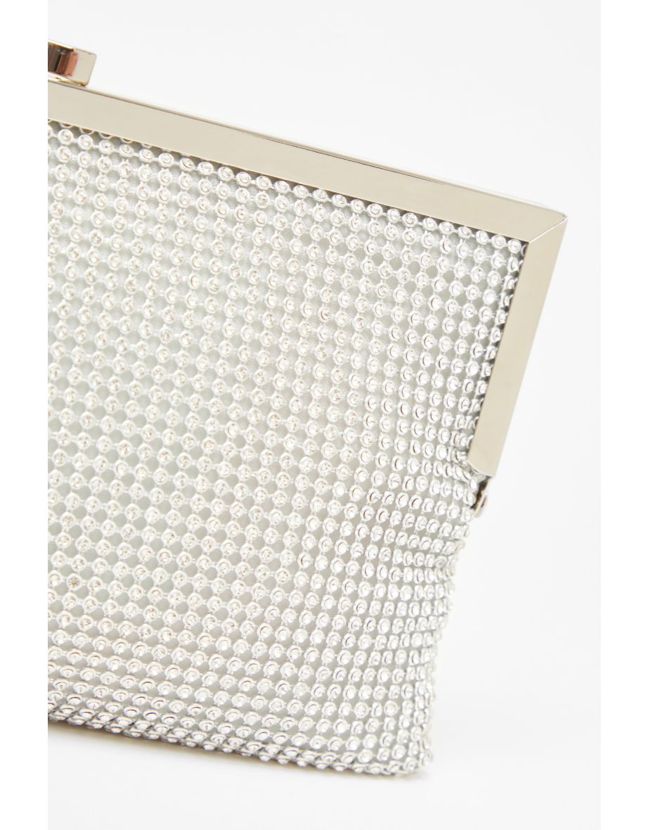 Silver Diamante Pouch Bag - 4