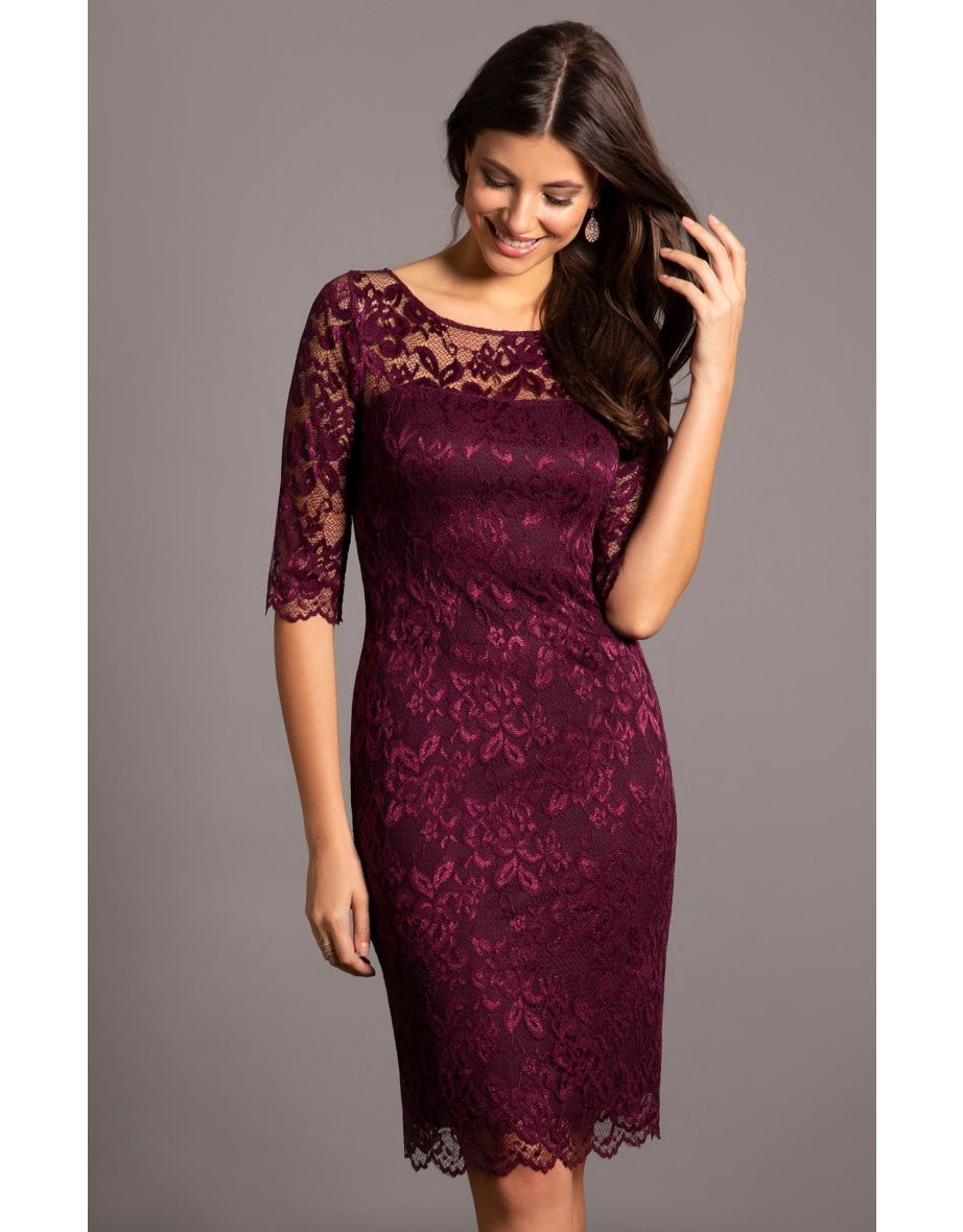Purple Floral Embroidered Column Midi Dress