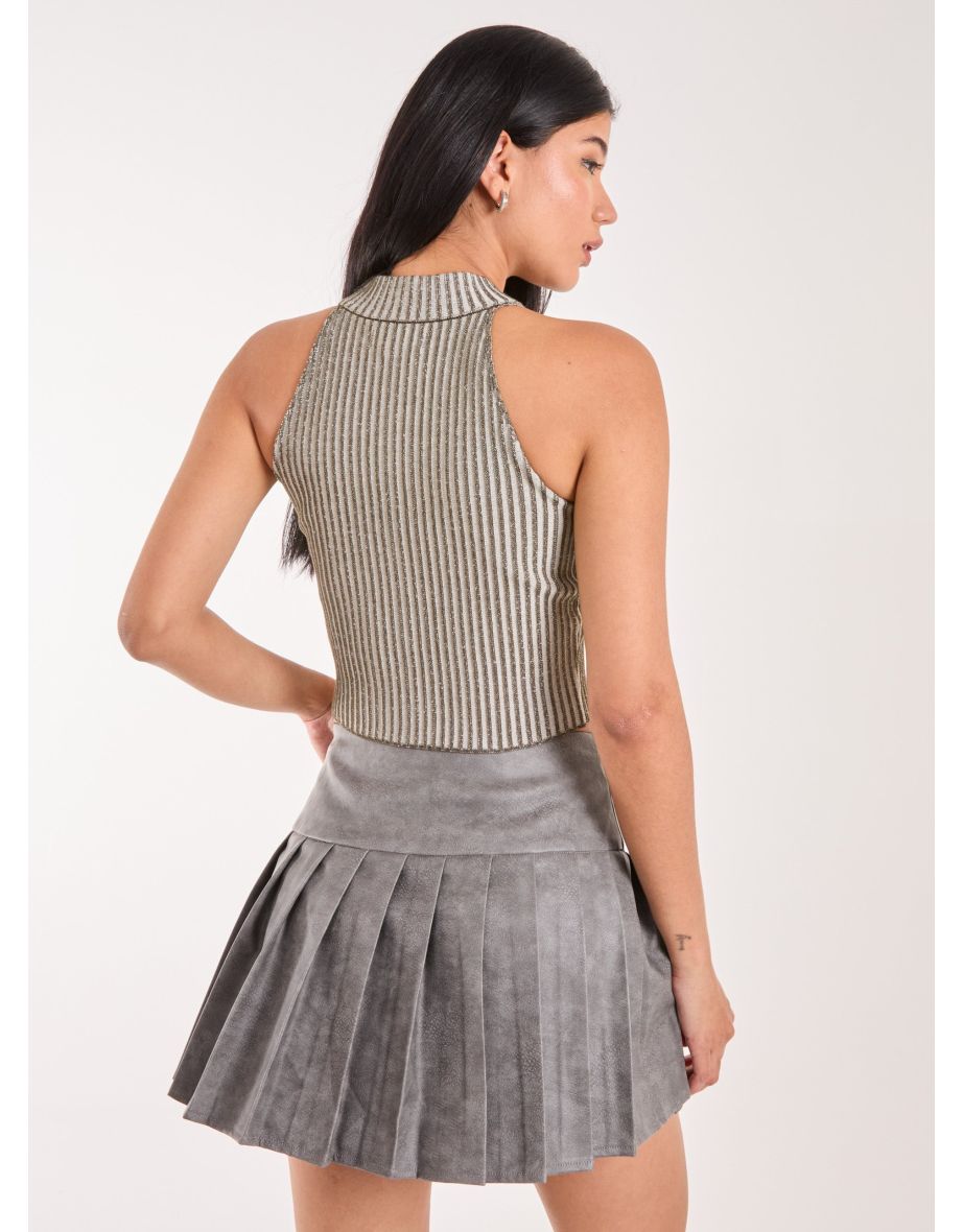 Halter Neck Logo Detail Racer Top - 3