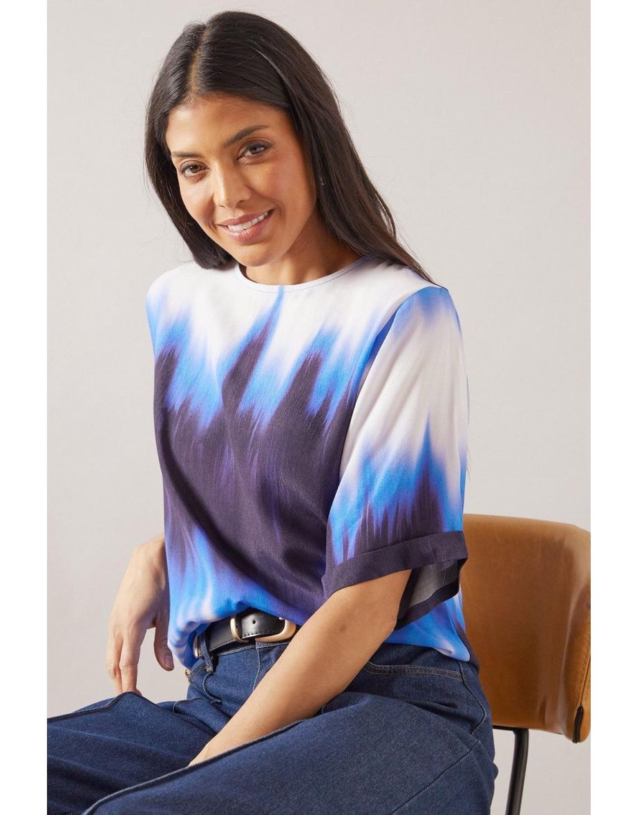 Blue Ombre Roll Up Sleeve T - Shirt - 3
