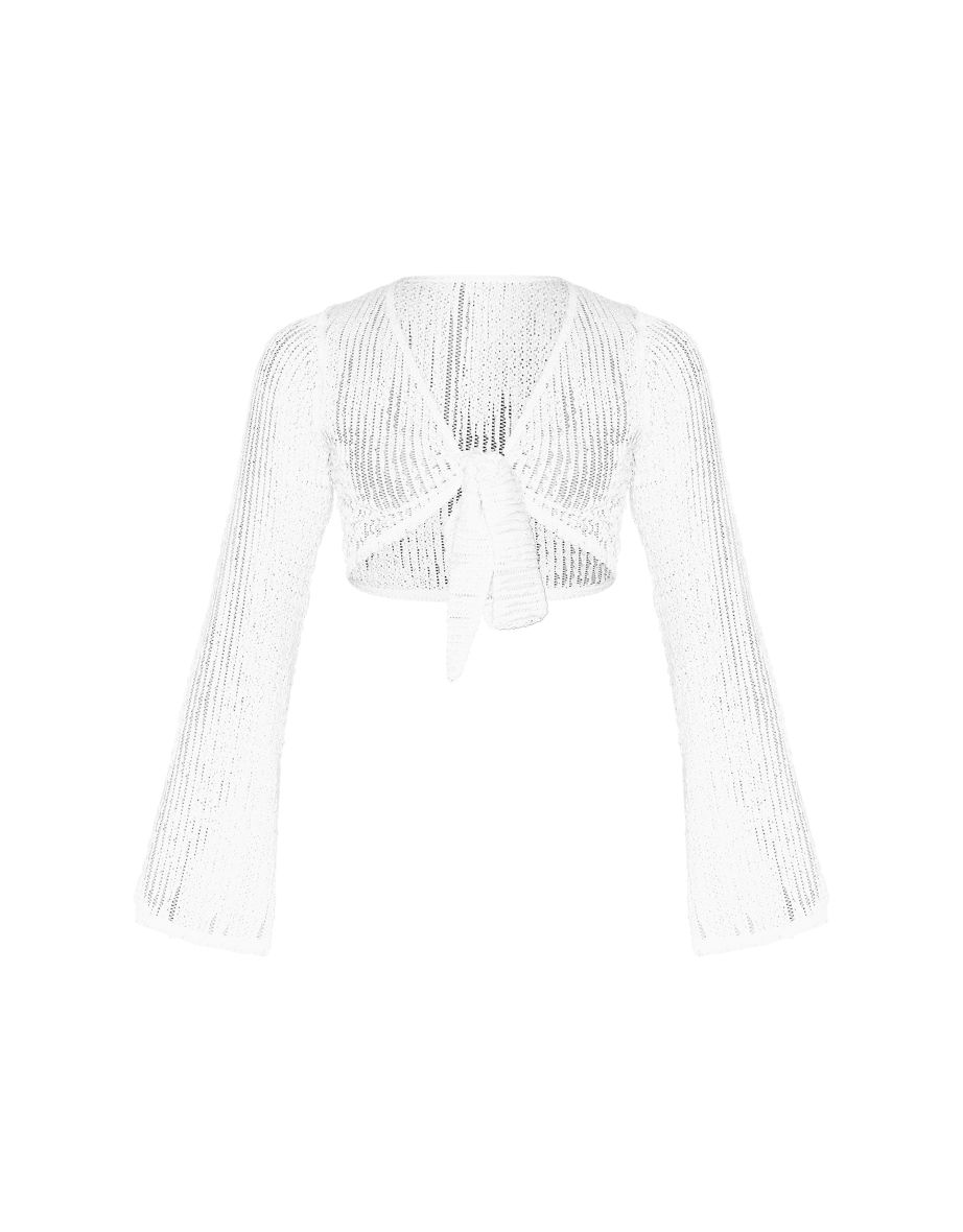 Tall Cream Textured Knot Front Detail Crop Top - 4