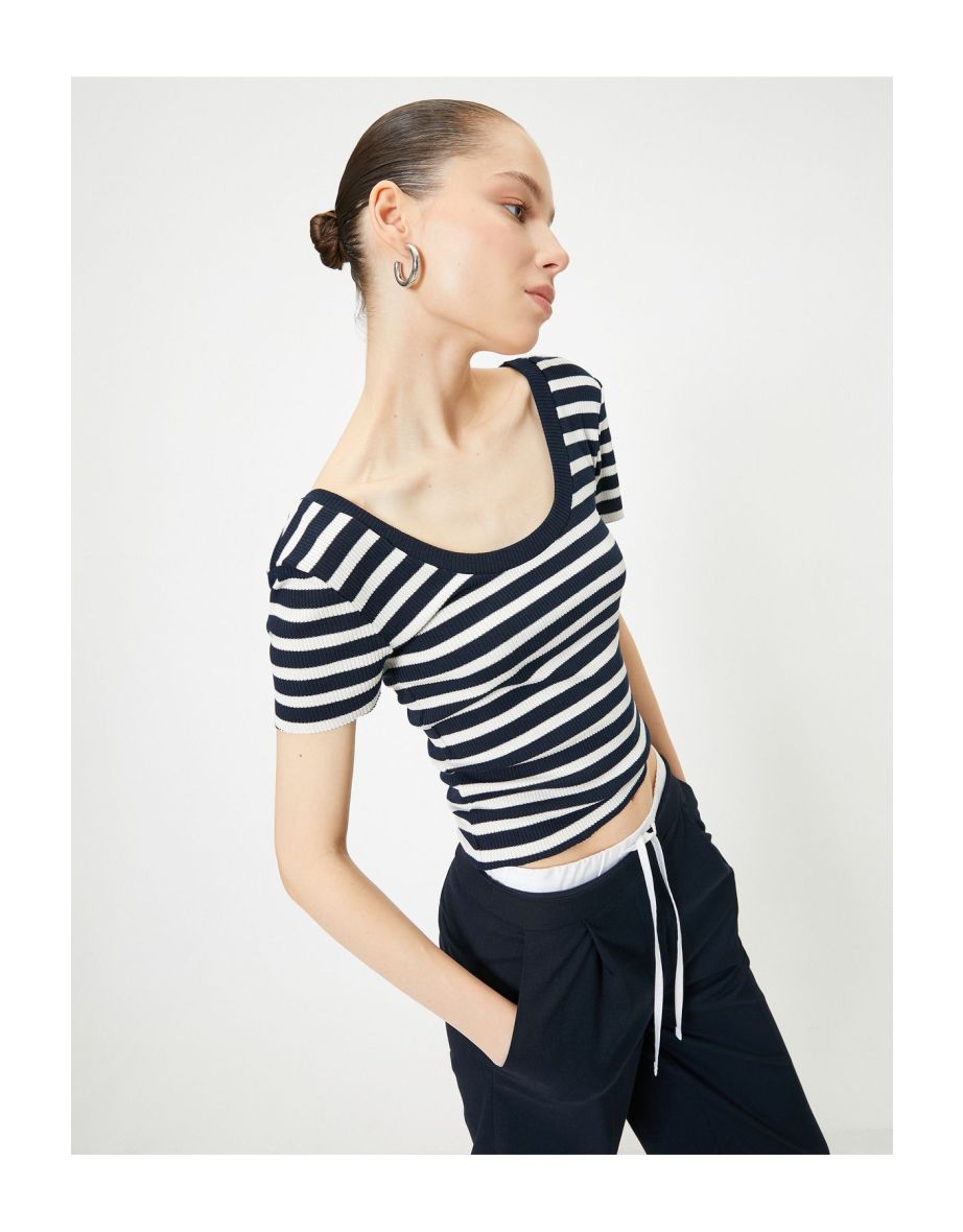 Deep U Neck T-Shirt Short Sleeve Camisole Viscose Fabric Blended