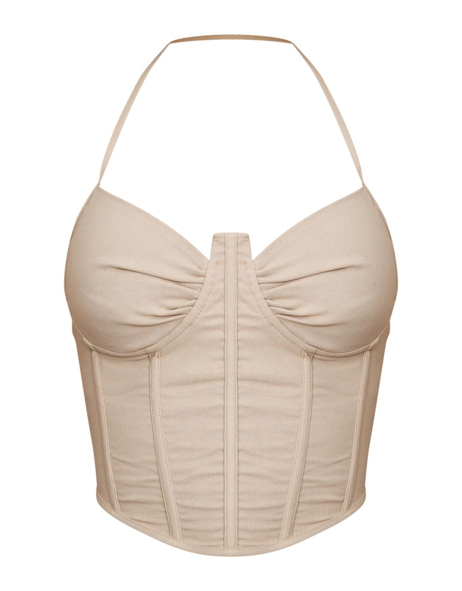 Stone Tailored Look Stretch Woven Halter Corset - 4