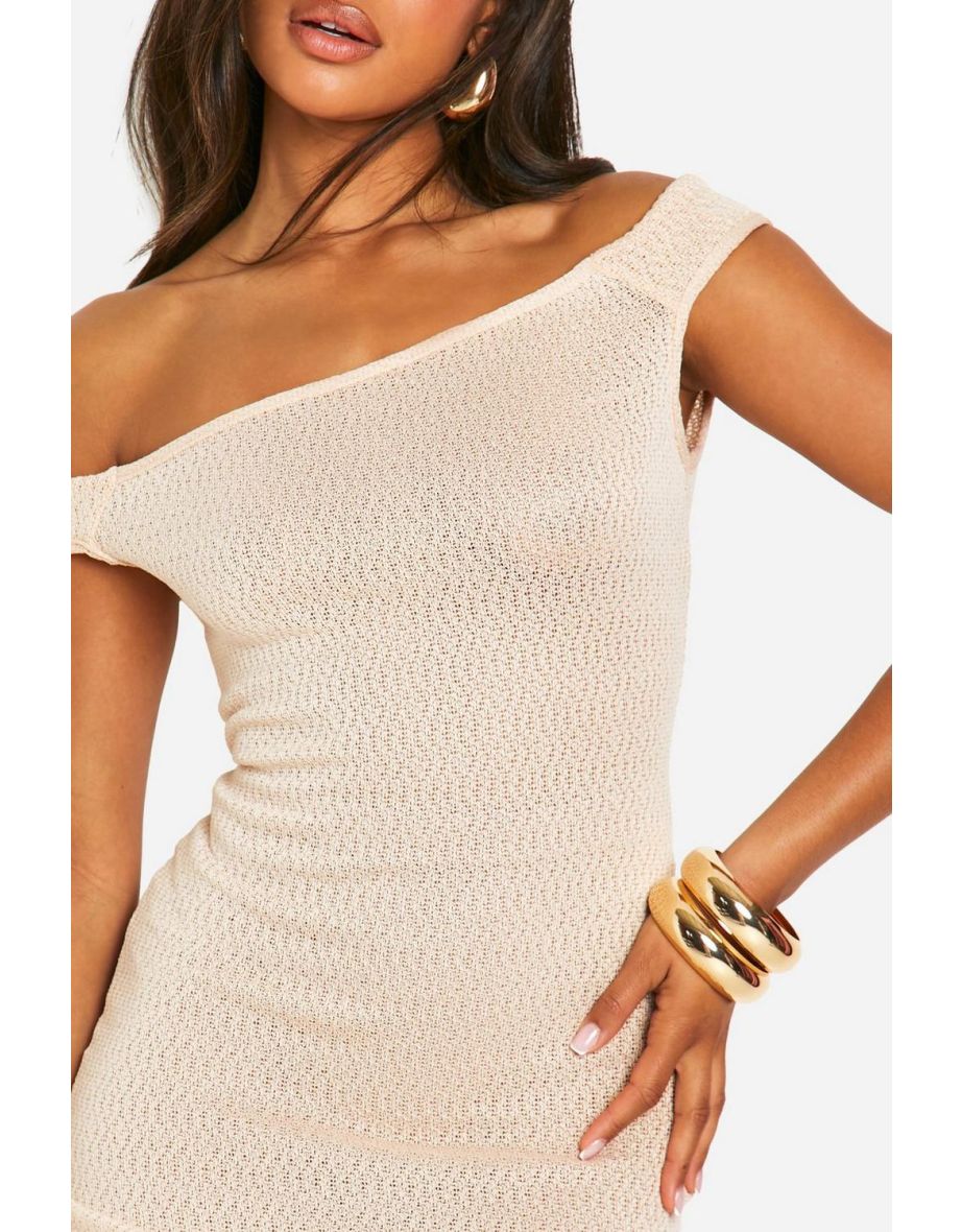 Slash Off The Shoulder Snit Mini Dress - nude - 3