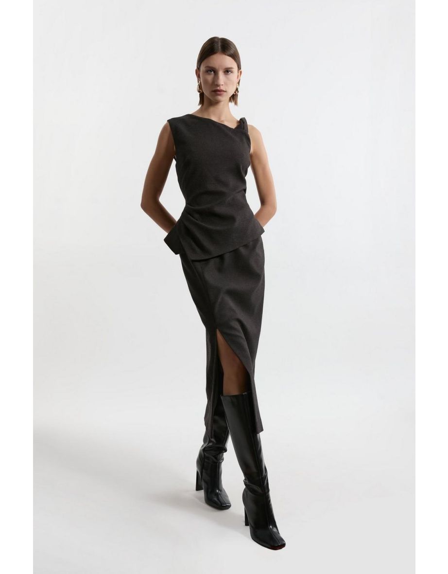 Flannel Asymmetrical Tailored Fitted Midaxi Dress