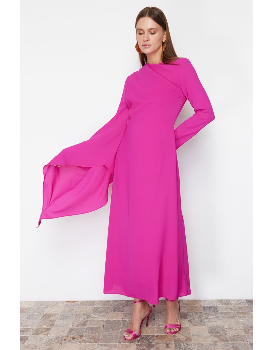 Fuchsia Shawl Detailed Evening Dress