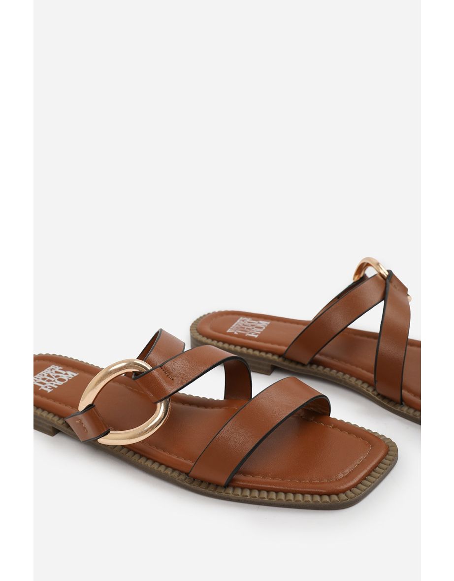 JAIME FLATFORM SANDAL WITH STYLISH METAL MULTI STRAP DETAIL IN TAN FAUX LEATHER - 4