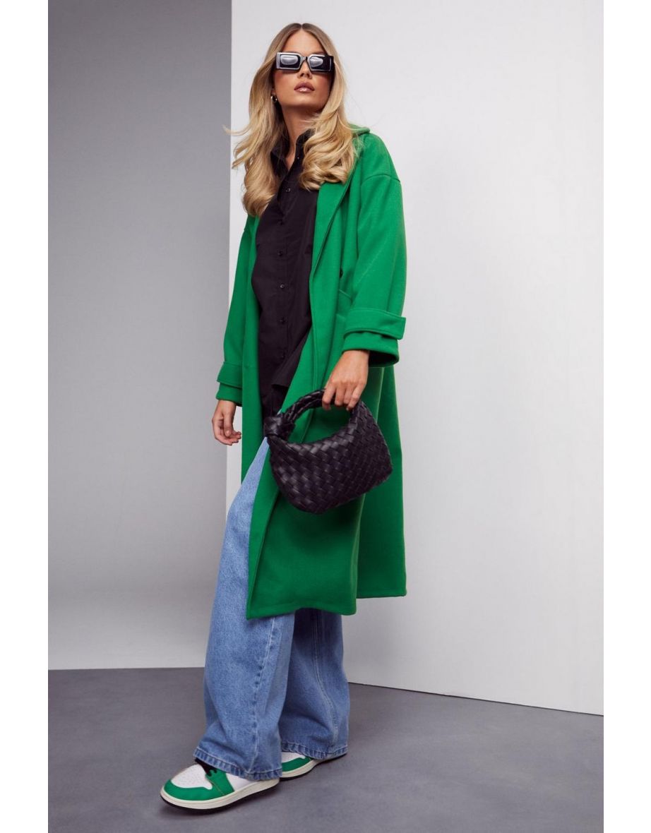 Wool Look Longline Coat - green