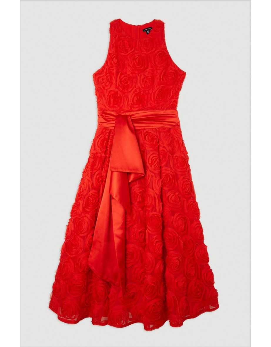 Romantic Rosette Texture Woven Prom Midaxi Dress - 4