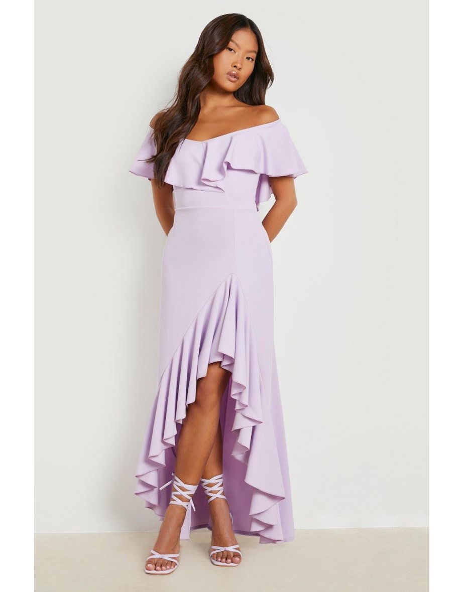 Petite Ruffle Bardot Split Leg Maxi Dress - lilac