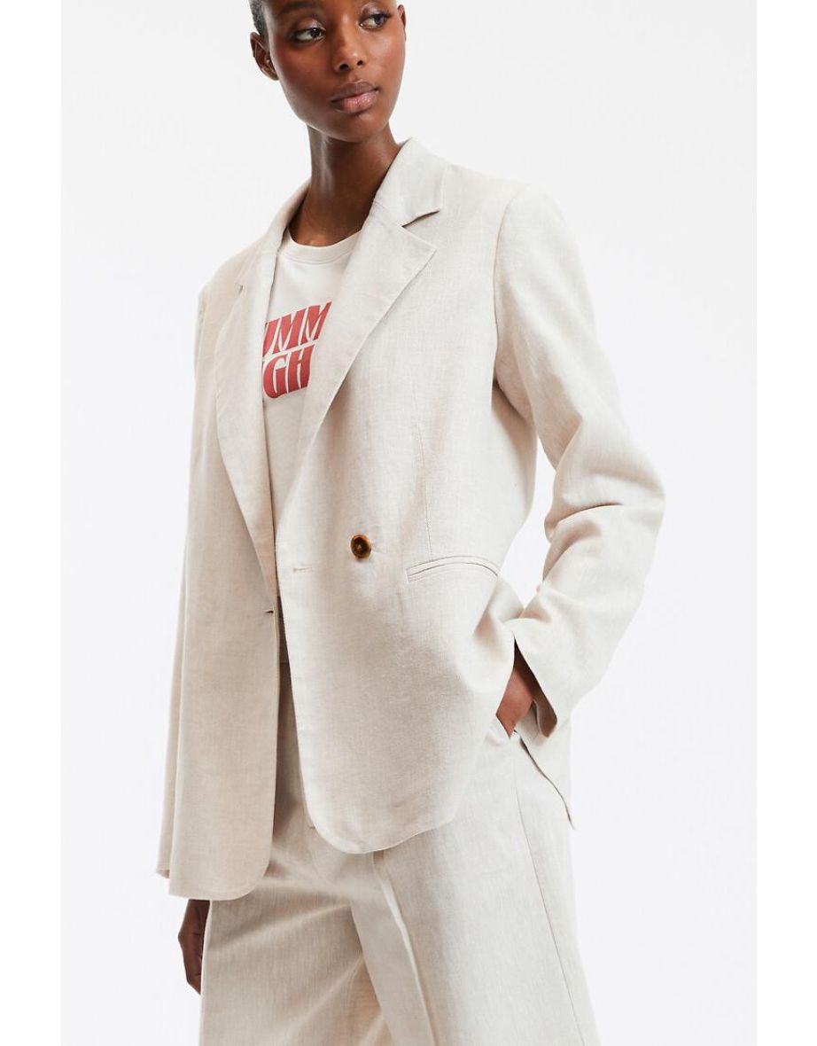 Straight, Double Breasted Jacket in Linen and Cotton