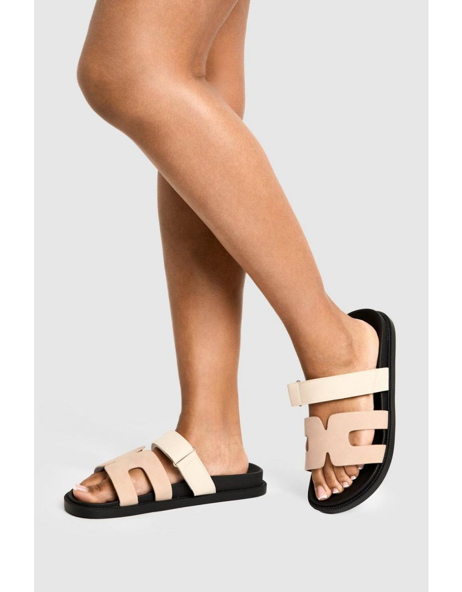 Wide Fit Contrast Cut Out Slider - taupe