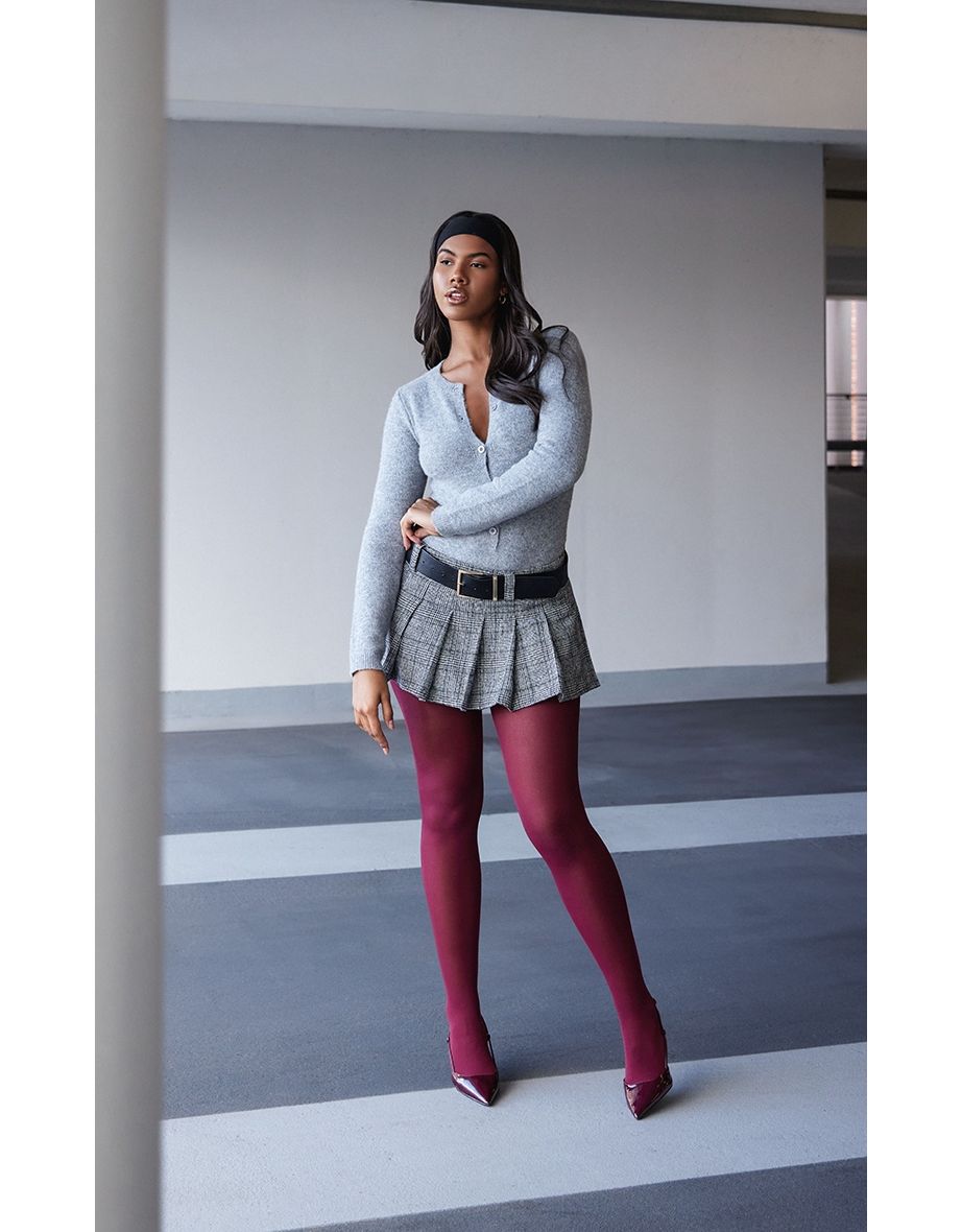Monochrome Plaid Brushed Woven Belted Pleated Mini Skirt