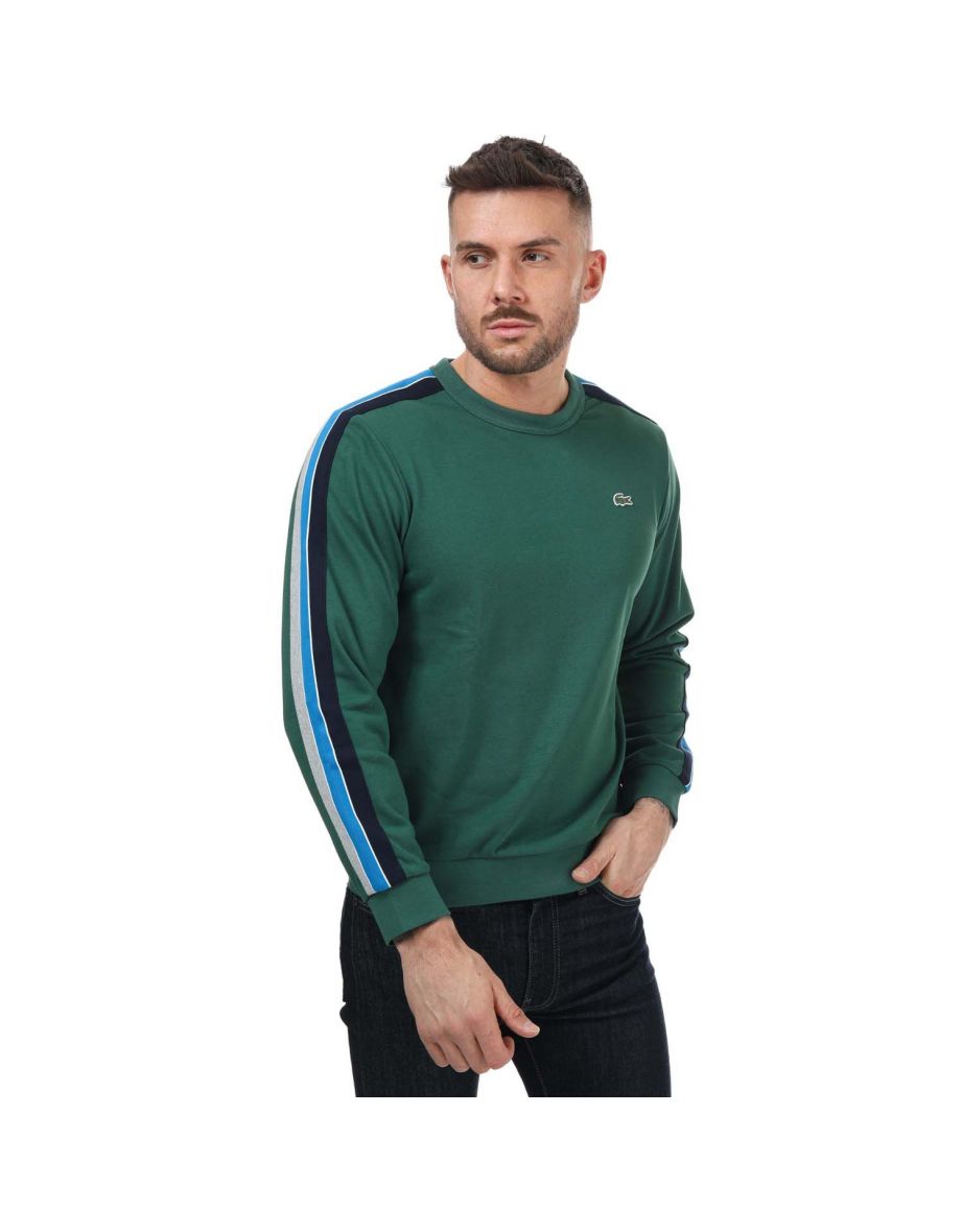 Men's Lacoste SPORT Contrast Bands Crew Sweatshirt in Green - 5