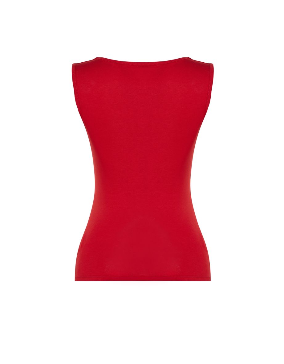 Red Square Neck Zero Sleeve Cotton Flexible Fitted Knitted Undershirt - 7