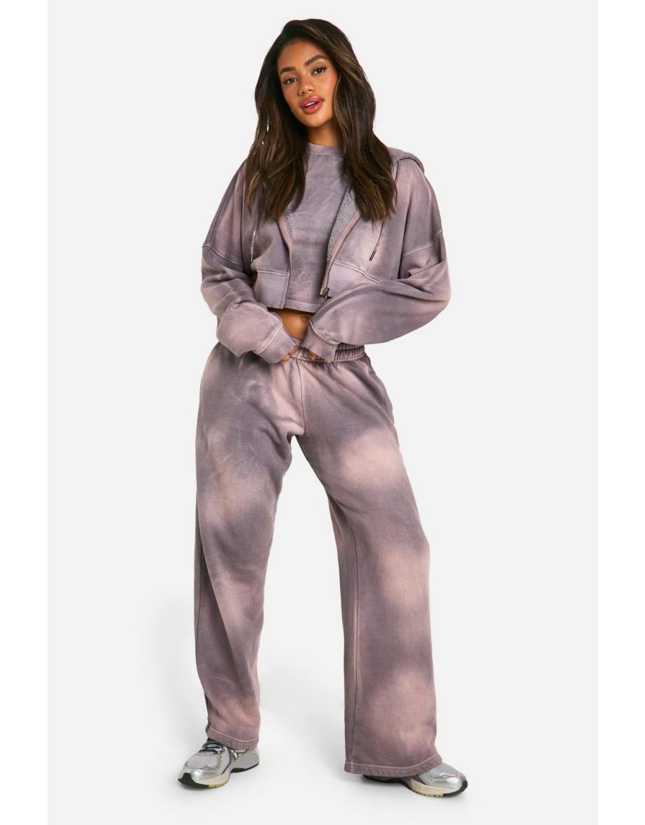 Sunbleach Wash Boxy Crop Zip Through Hoodie - purple