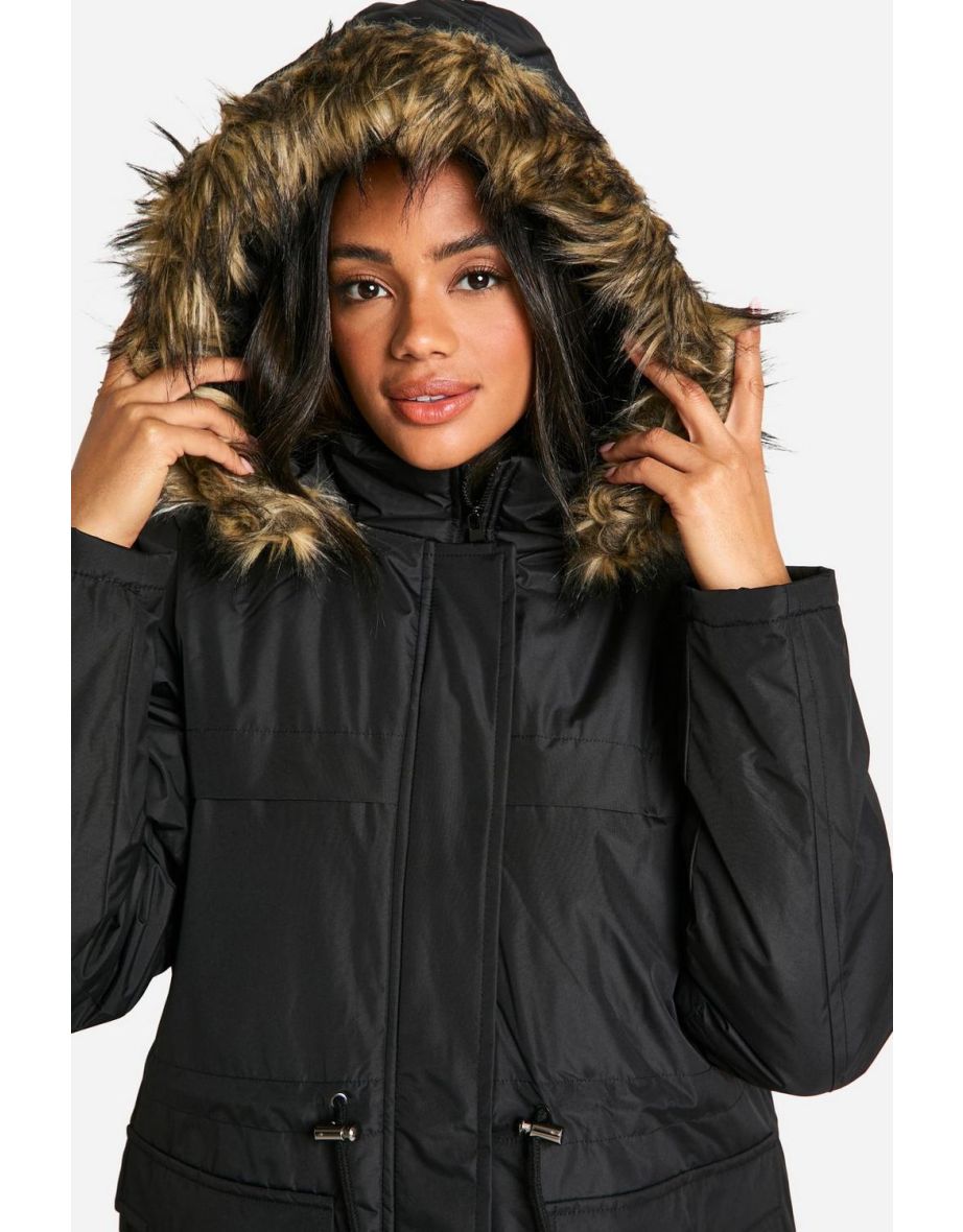 Faux Fur Trim Parka - black - 3