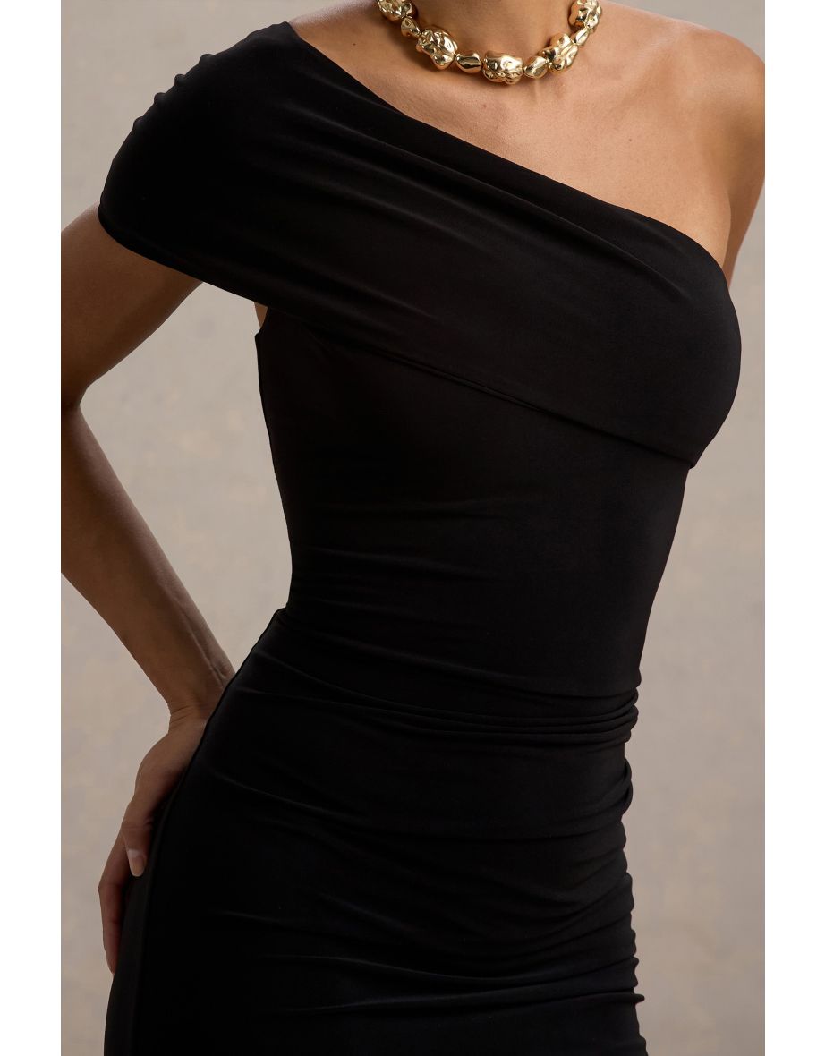 Alethea | Black Asymmetric Bardot Maxi Dress - 5