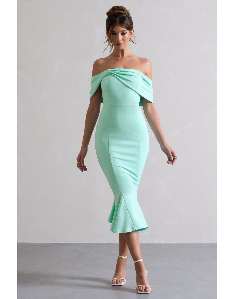 Lydia | Mint Bardot Bow Detail Midi Dress - 4