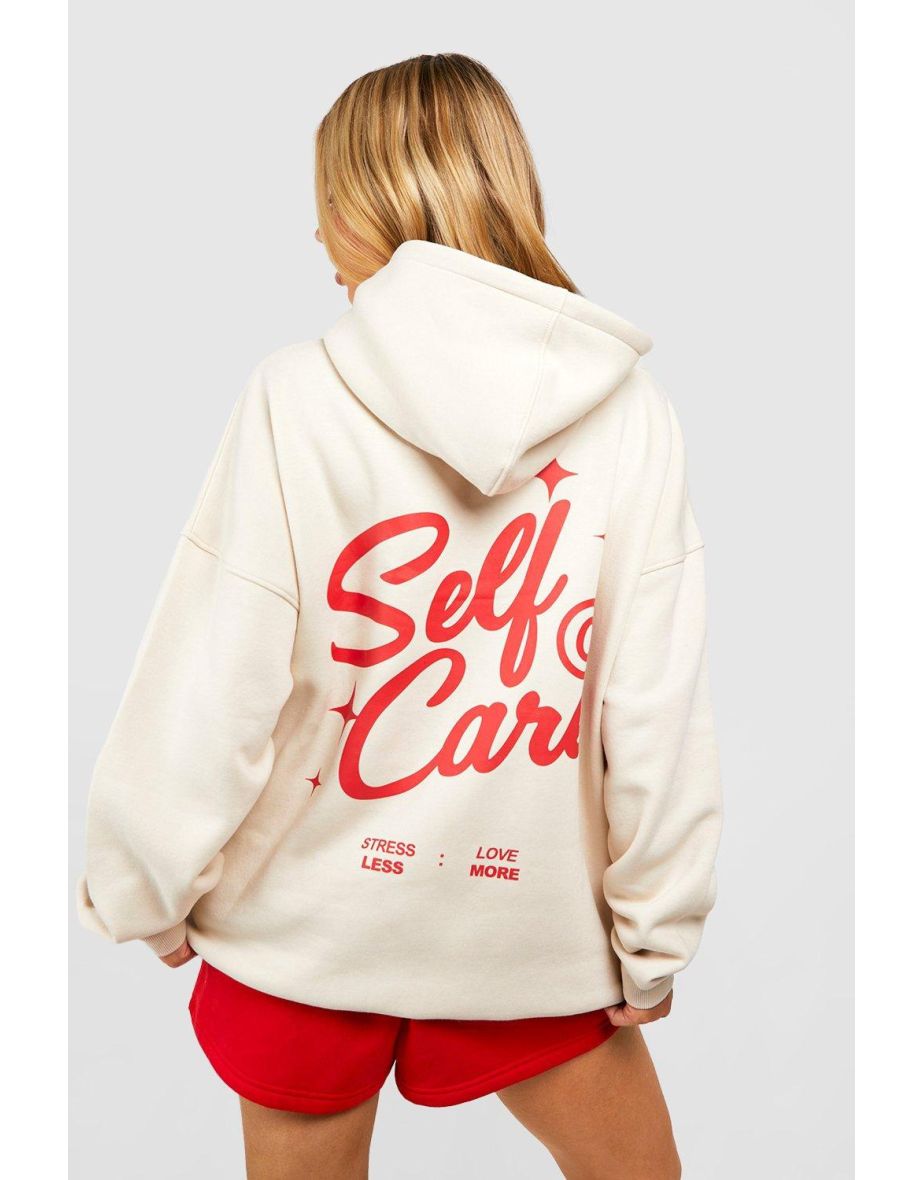 Self Care Slogan Back Print Hoodie - stone - 3