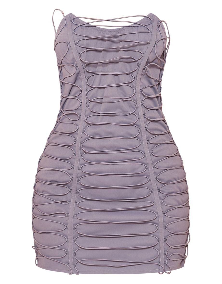 Petite Blue Lace Up Mini Dress - 4