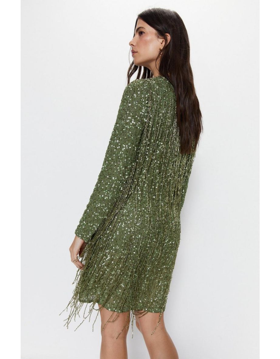 Hand Embellished Fringe Tassel Mini Dress - 3