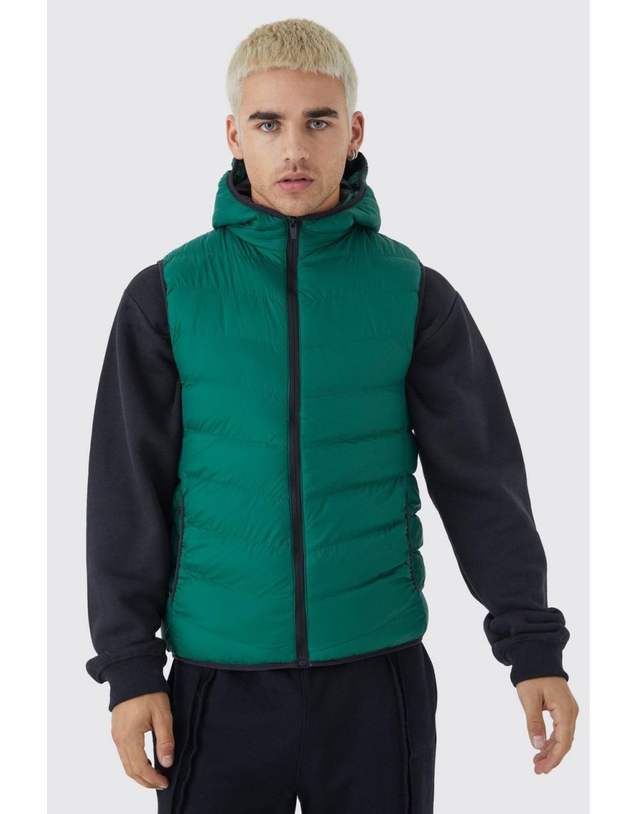 Quilted Gilet With Hood - green - 2