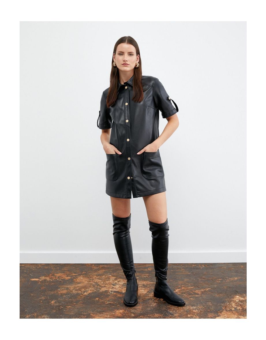 Tuba Ünsal X Cotton - Mini Faux Leather Dress