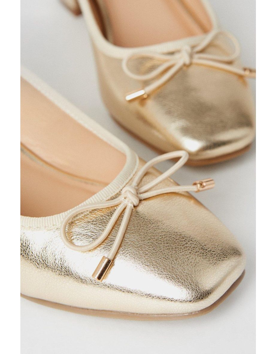 Violetta Square Toe Bow Detail Low Block Heel Pumps - 3