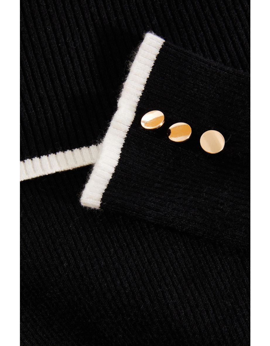 Black Contrast Trim Bardot Knitted Top - 5