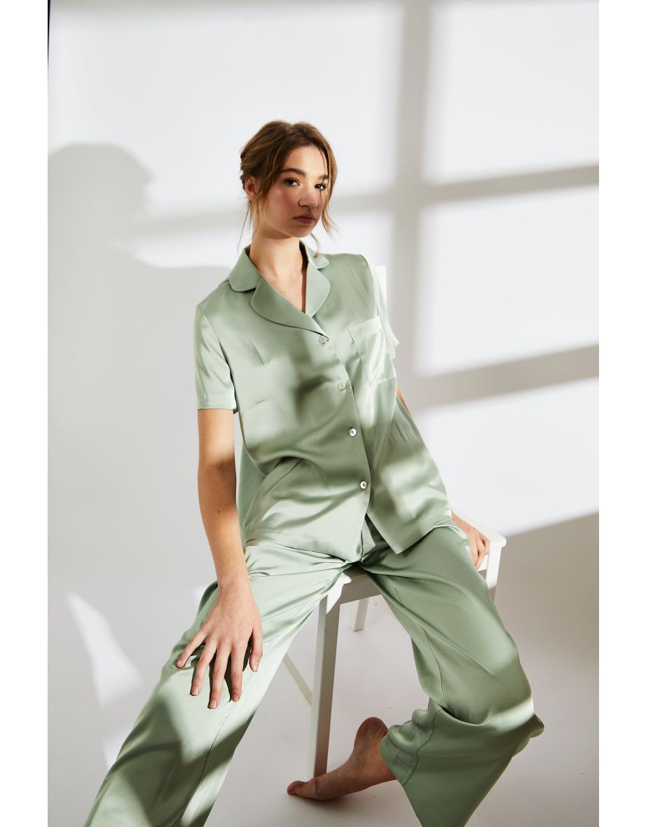 Green satin pyjama discount set