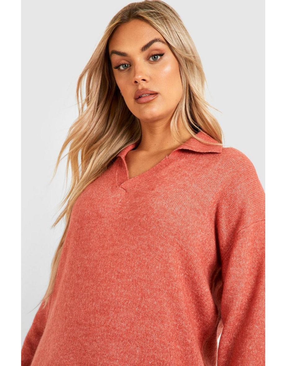 Plus Soft Knit Collared Jumper Dress - - 3