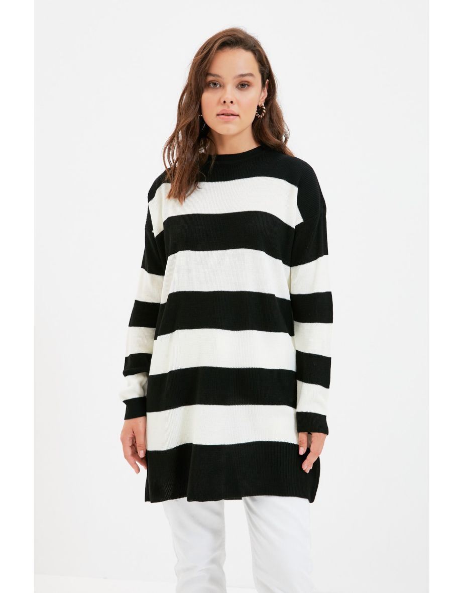 Black Striped Knitwear Sweater