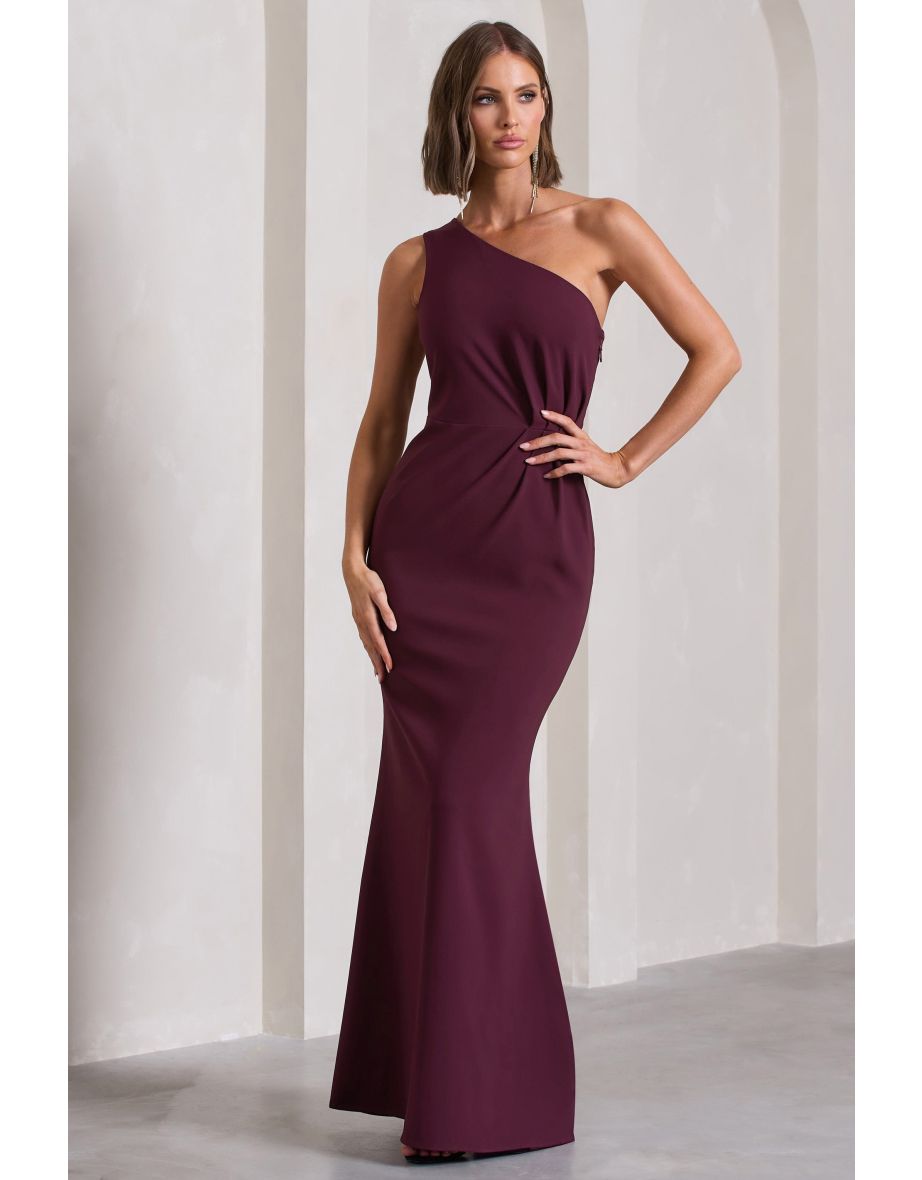 Michelle | Burgundy One-Shoulder Gathered  Dress