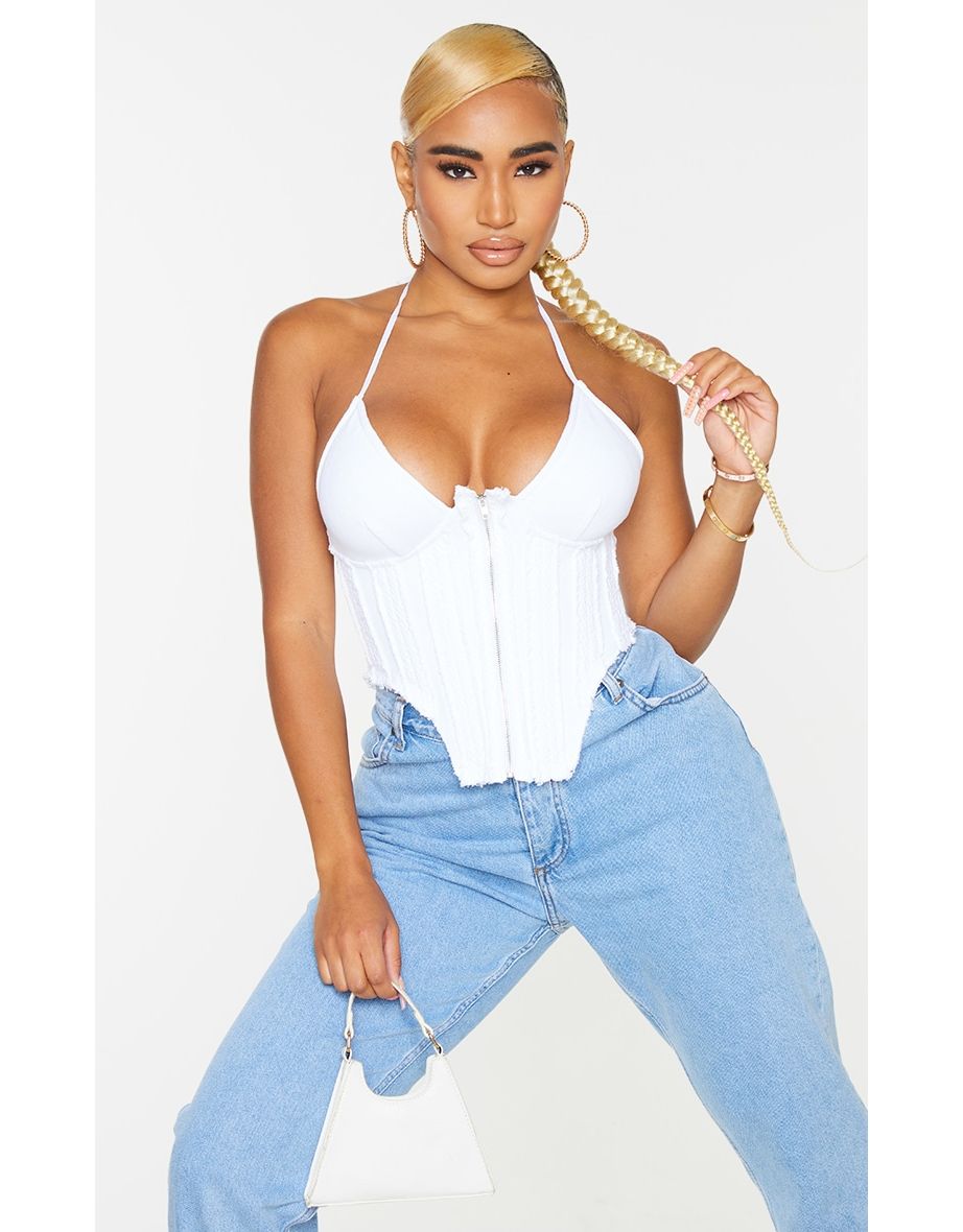 Shape Cream Panel Detail Zip Front Corset