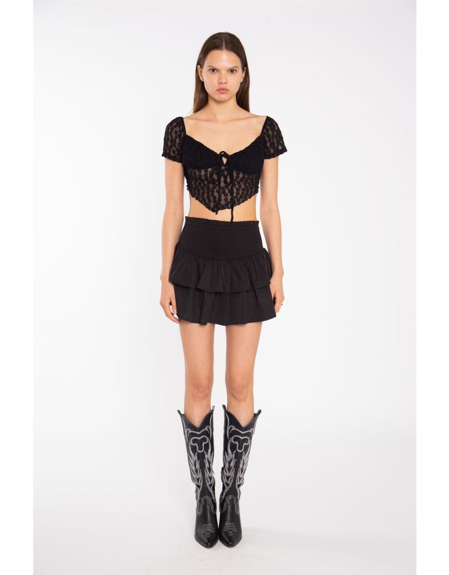 Black RaRa Smocked-Waist Mini-Skirt