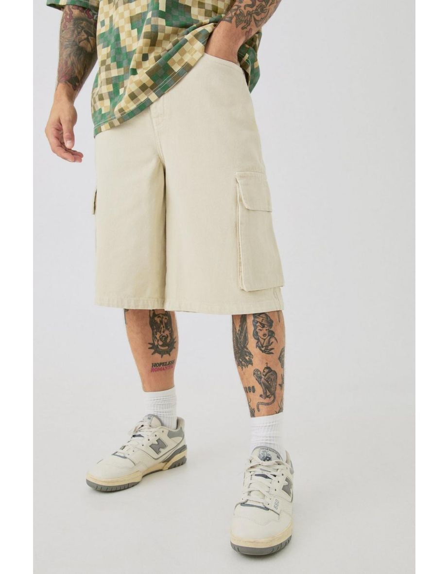 Regular Cargo Denim Jorts - sand