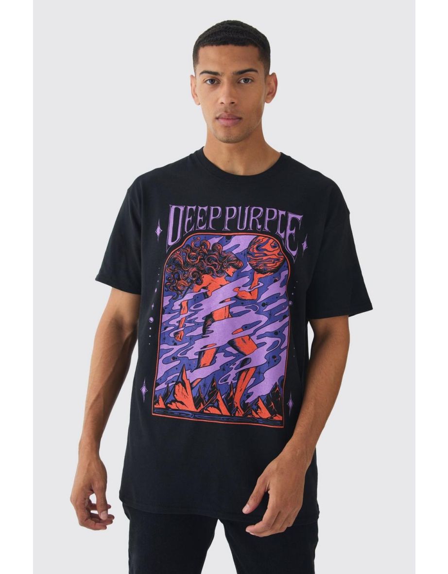 Oversized Deep Purple Band License Print T-Shirt - black