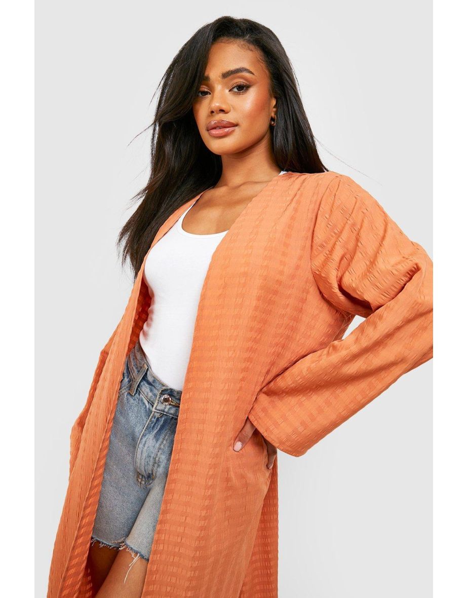Textured Longline Kimono - rust - 3